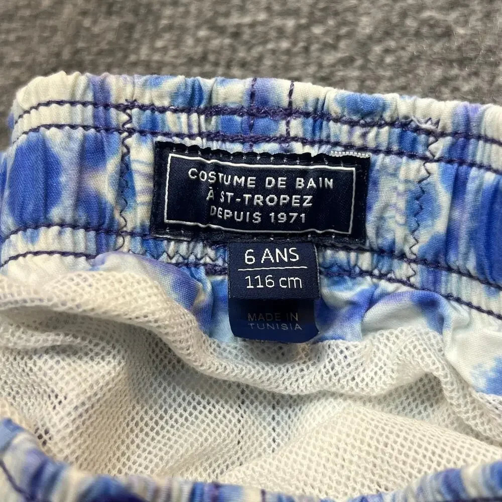 Vilebrequin Swim Shorts Boys 6 Blue Tie Dye Mesh Lined Elastic Waist Trunks